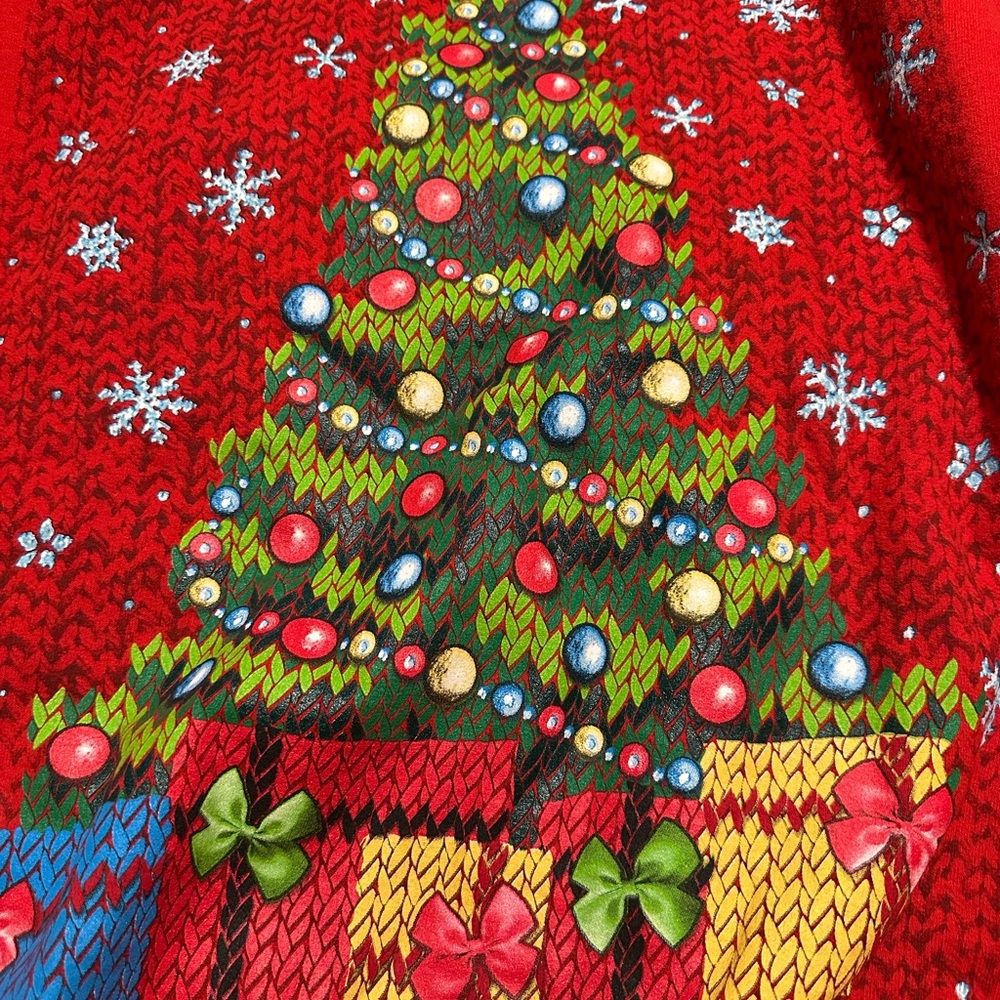 Gildan Red Crewneck Christmas Tree “Ugly Sweater”, Size: Medium - Picture 3 of 3